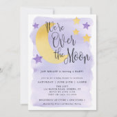 Over de maan, Paarse Waterverf Baby shower Kaart (Voorkant)