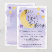 Over de maan, Paarse Waterverf Baby shower Kaart (Voorkant / Achterkant)