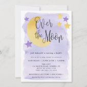 Over de maan, Paarse Waterverf Baby shower Kaart (Voorkant)