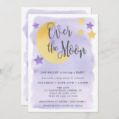 Over de maan, Paarse Waterverf Baby shower Kaart (Voorkant / Achterkant)
