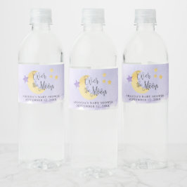 Over de maan, Paarse Waterverf Baby shower Waterfles Etiket