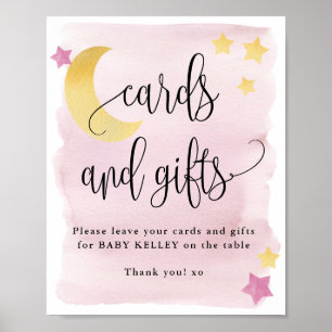 Over de maan, Roze Baby shower Kaarten en cadeaus Poster