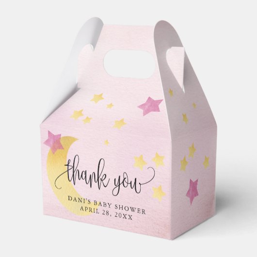 Over de maan, roze Baby shower maan sterren Bedankdoosjes (Achterkant)