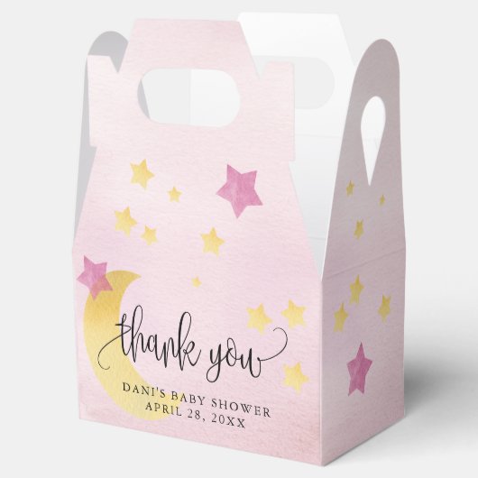 Over de maan, roze Baby shower maan sterren Bedankdoosjes (Geopend)