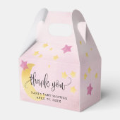 Over de maan, roze Baby shower maan sterren Bedankdoosjes (Voorkant Zijde)