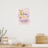 Over de maan, Roze Baby shower Welkom Poster (Keuken)