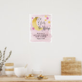 Over de maan, Roze Baby shower Welkomstteken Poster (Keuken)