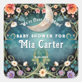 Over de Maan Roze Bloem Meisje Baby Shower Vierkante Sticker
