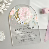 Over de Maan Roze Bloemboog Baby shower Acryl Uitnodigingen