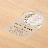 Over de Maan Roze Bloemboog Baby shower Acryl Uitnodigingen (Laagn)