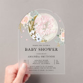 Over de Maan Roze Bloemboog Baby shower Acryl Uitnodigingen (Insitu (Draagbaar))
