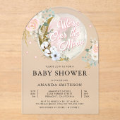 Over de Maan Roze Bloemboog Baby shower Acryl Uitnodigingen (Voorkant)