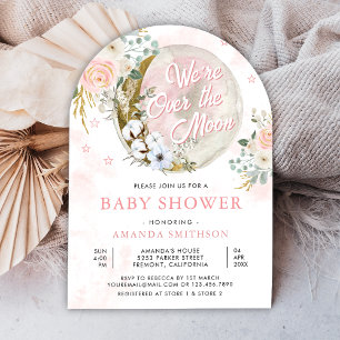 Over de Maan Roze Bloemboog Baby shower Kaart