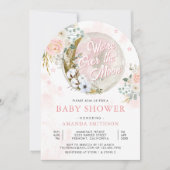 Over de Maan Roze Bloemboog Baby shower Kaart (Voorkant)