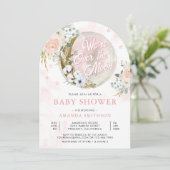 Over de Maan Roze Bloemboog Baby shower Kaart (Staand voorkant)