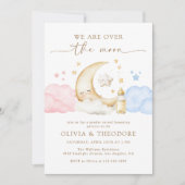 Over de maan Roze en Blauwe Gender Reveal Party Kaart (Voorkant)