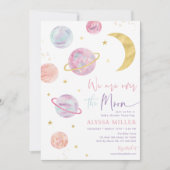 Over de Maan Roze Space Girl Baby shower Kaart (Voorkant)