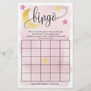 Over de maan, Roze sterren Bingo Paper Kaart