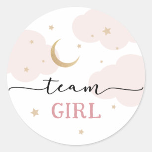 Over de Maan Roze Team Girl Gender Reveal Ronde Sticker