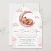 Over de Maan Roze Teddydbeer Boog Babyshower Kaart (Voorkant)