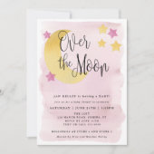 Over de maan, Roze Waterverf Baby shower Kaart (Voorkant)