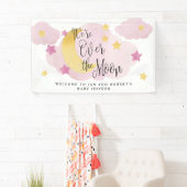 Over de maan, Roze Waterverf Baby shower Spandoek (Insitu)