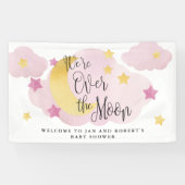 Over de maan, Roze Waterverf Baby shower Spandoek (Horizontaal)