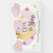 Over de maan, Roze Waterverf Baby shower Spandoek (Verticaal)