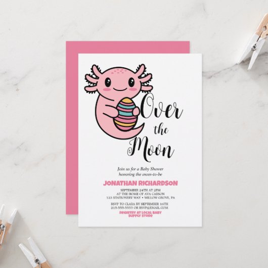 Over de maan Schattige Axolotl met Pasen ei  Kaart (Voorkant / Achterkant in situ)