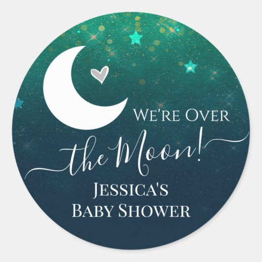 Over de Maan Starry Sky Baby Shower Ronde Sticker (Voorkant)
