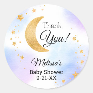 Over de Maan Ster Roze Blauw Dank Je Baby Shower Ronde Sticker