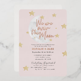 Over De Maan & Sterren Meisje Baby Shower Folie Uitnodiging
