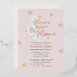 Over De Maan & Sterren Meisje Baby Shower Folie Uitnodiging