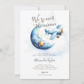 Over de Maan Sterren Vliegtuig Blauw Baby Jongen D Kaart (Voorkant)