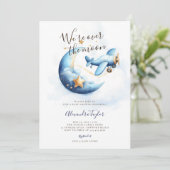 Over de Maan Sterren Vliegtuig Blauw Baby Jongen D Kaart (Staand voorkant)