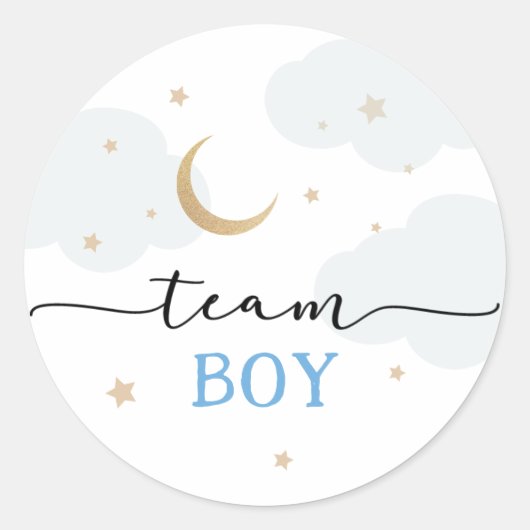 Over de maan Team Boy Gender Reveal Ronde Sticker (Voorkant)
