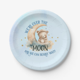 Over de maan Teddy Bear Baby Jongensdouche Papieren Bordje