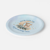 Over de maan Teddy Bear Baby Jongensdouche Papieren Bordje (Gekanteld)