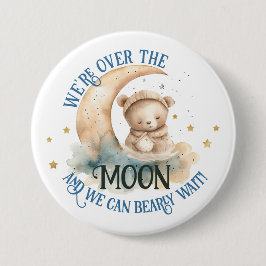 Over de maan Teddy Bear Baby Jongensdouche Ronde Button 7,6 Cm