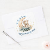Over de maan Teddy Bear Baby Jongensdouche Vierkante Sticker (Envelop)