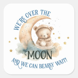 Over de maan Teddy Bear Baby Jongensdouche Vierkante Sticker