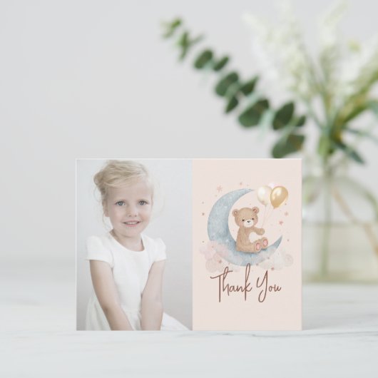 Over de maan Teddy Bear Birthday Dank je wel Briefkaart (Staand voorkant)