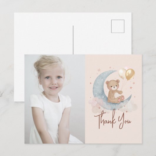 Over de maan Teddy Bear Birthday Dank je wel Briefkaart (Voorkant / Achterkant)