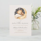 Over de Maan Teddy Beer Boho QR Code Baby Borrel Kaart (Staand voorkant)