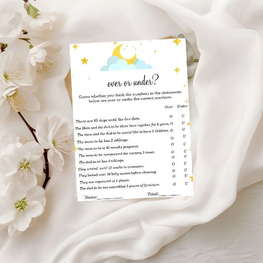 Over de maan thema|Over of onder baby shower game Kaart