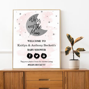 Over de maan   Welkomstbord van Baby shower Meisje Poster