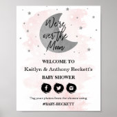 Over de maan | Welkomstbord van Baby shower Meisje Poster (Voorkant)