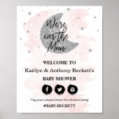 Over de maan | Welkomstbord van Baby shower Meisje Poster (Voorkant)