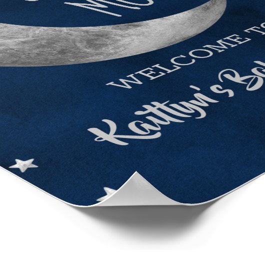 Over de maan | Welkomstteken Baby shower Poster (Hoek)