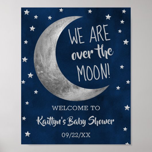 Over de maan | Welkomstteken Baby shower Poster (Voorkant)